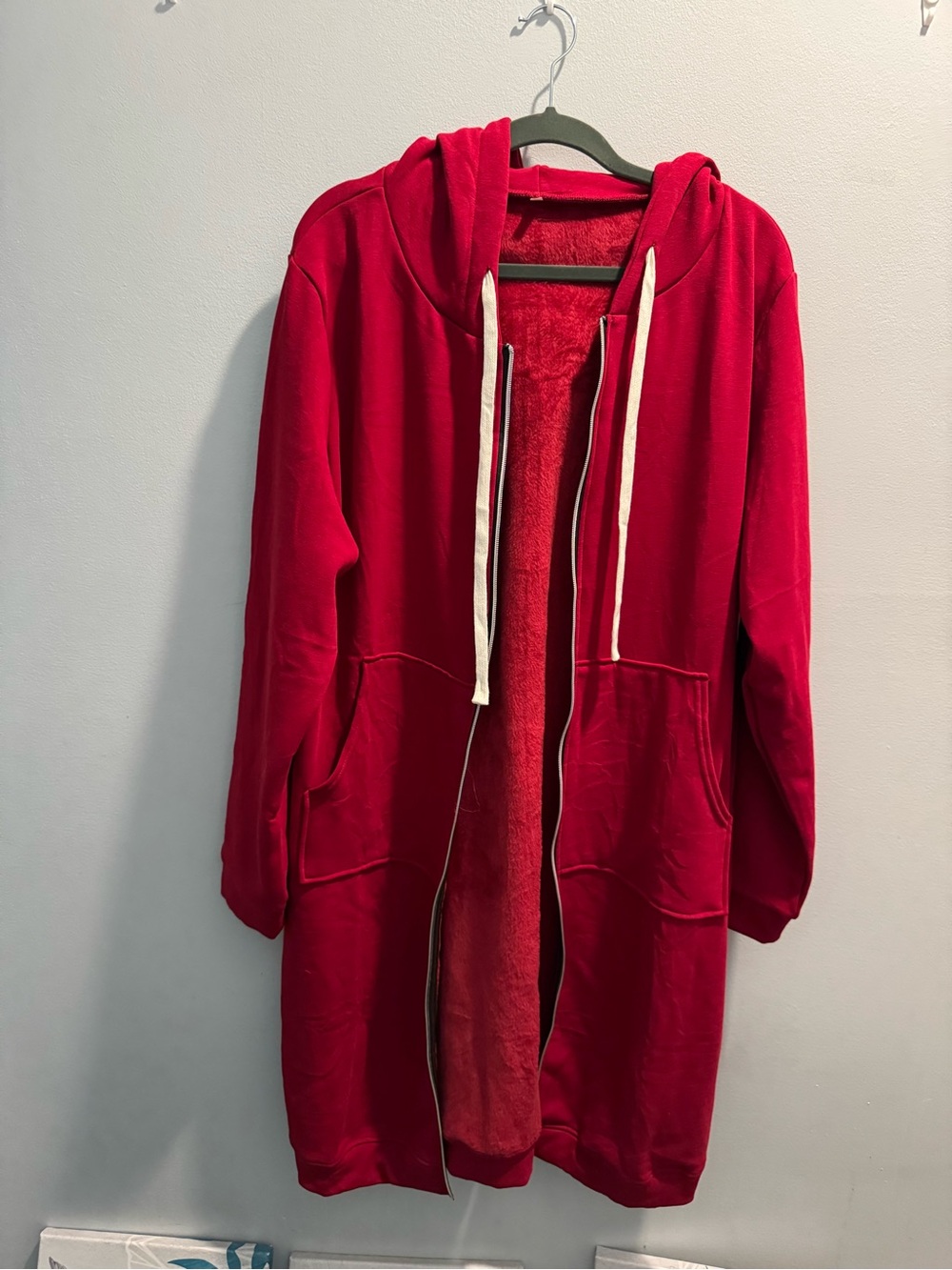 Cozy Red Teddy Hooded Sweatshirt Jacket with Drawstring Sz 3x Brand New